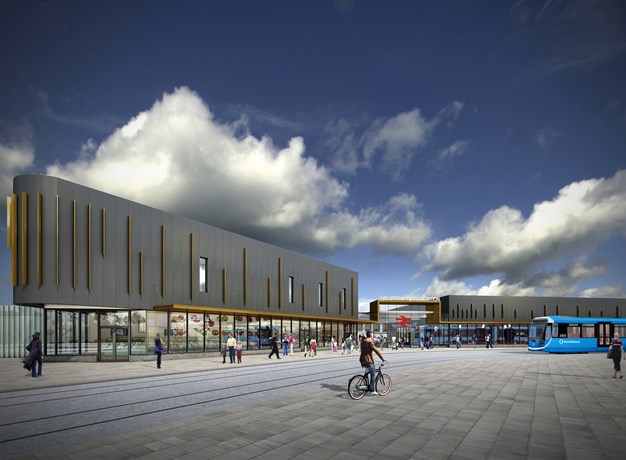Exterior of phase two of Wolverhampton's new railway station